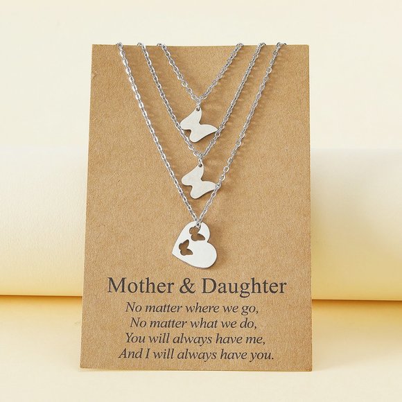 3 PC Butterfly Necklace Set Silver Mother Daughter - Picture 5 of 5